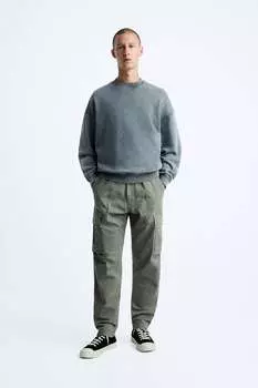 Брюки-карго свободного кроя ZARA, зеленый