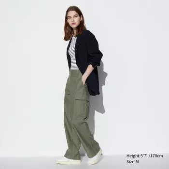 Широкие прямые брюки-карго Uniqlo, оливковый