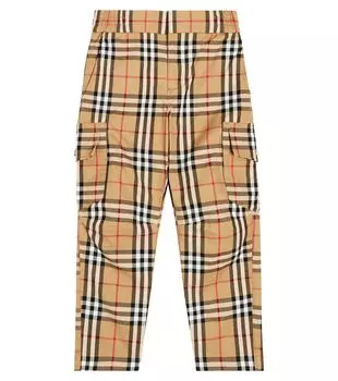 Брюки-карго в клетку burberry из хлопка Burberry Kids, бежевый