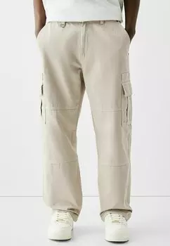 Брюки карго With Contrast Seams Bershka, цвет sand
