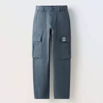 Брюки-карго Zara Label Detail, стальной-синий