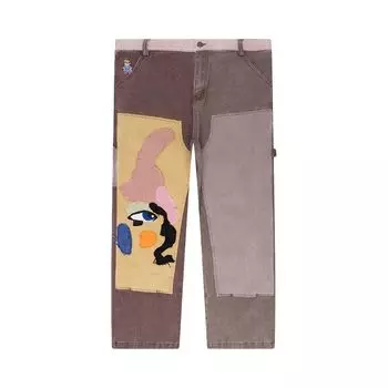 Брюки KidSuper Patchwork Face Double Knee Pant 'Brown/Multicolor', коричневый