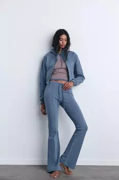 Брюки классешные, связанные интерлок-строчкой ZARA, средне-синий