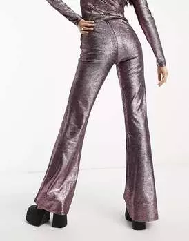 Брюки-клеш из бархата розового цвета Edited