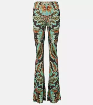 Брюки-клеш из печатного крепового джерси Etro, Print On Black Base