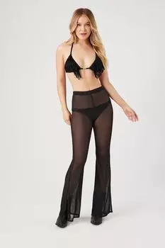 Брюки-клеш из прозрачной сетки Forever 21, черный