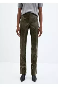 Брюки-клеш под крокодиловую кожу Mango, хаки