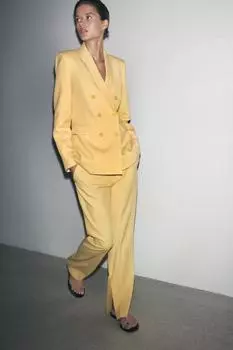 Брюки-клеш с разрезами ZARA, цвет Pastel yellow