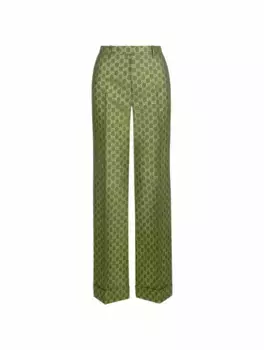 Брюки клеш с узором GG Gucci, зелёный
