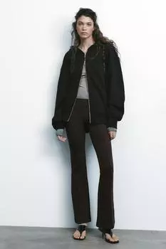 Брюки-клеш с замком снизу ZARA, темно-коричневый