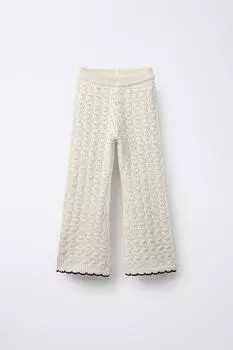Брюки-клеш, связанные крючком ZARA, экрю