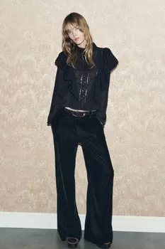 Брюки клёш из бархата ZARA, черный