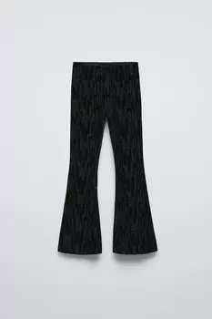 Брюки-клёш из блестящего бархата ZARA, черный