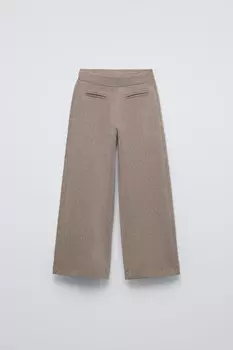 Брюки клёш с узором в ёлочку ZARA, коричневый/серо-коричневый