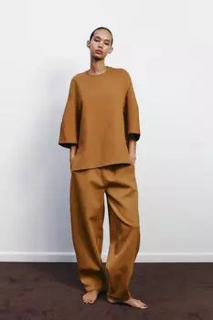 Брюки-коконы с блокировкой ZARA, цвет Ochre