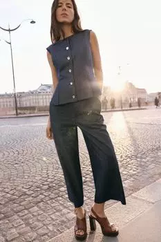 Брюки-кюлоты из льняного полотна ZARA, цвет Light indigo