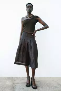 Брюки-кюлоты из плиссированной органзы ZARA, коричневый