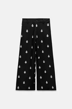 Брюки-кюлоты с контрастной вышивкой ZARA, черный
