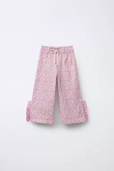 Брюки-кюлоты с принтом и рюшами ZARA, цвет Chalk pink