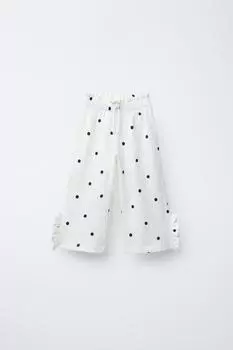 Брюки-кюлоты с принтом и рюшами ZARA, экрю