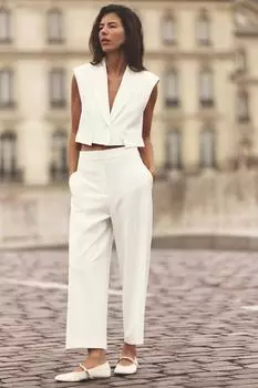 Брюки-кюлоты с высокой талией ZARA, экрю