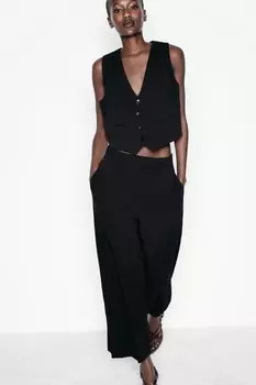 Брюки-кюлоты с высокой талией ZARA, черный