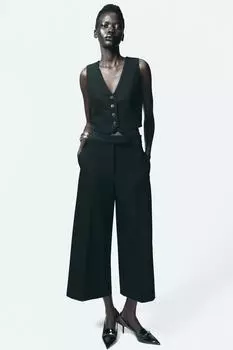 Брюки-кюлоты с высокой талией ZARA, черный
