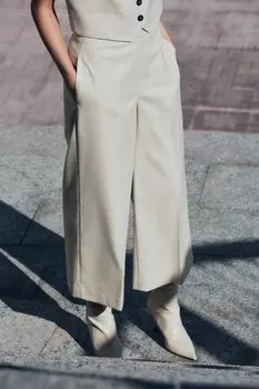 Брюки-кюлоты с высокой талией ZARA, песочный