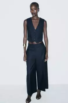 Брюки-кюлоты с высокой талией ZARA, темно-синий