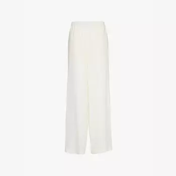 Брюки льняные широкие со средней посадкой и разрезом по низу Woera, белый