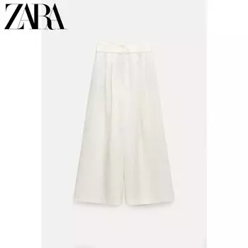 Брюки льняные женские Zara со складками, белый