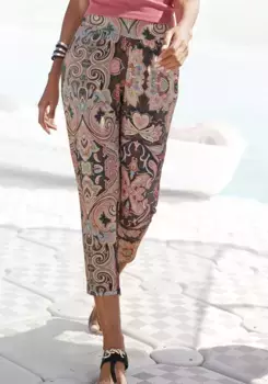 Брюки LASCANA 7/8, с широкими манжетами и принтом по всей поверхности, брюки из джерси, на резинке, коралловый