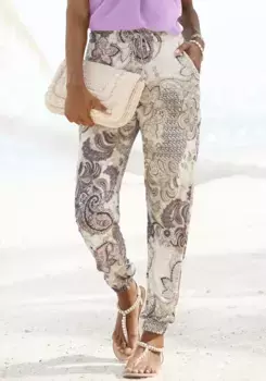 Брюки LASCANA из джерси с принтом пейсли, бежевый