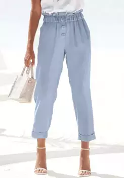 Брюки LASCANA в бумажном пакете, с декоративными пуговицами и эластичным поясом, брюки из ткани, синий