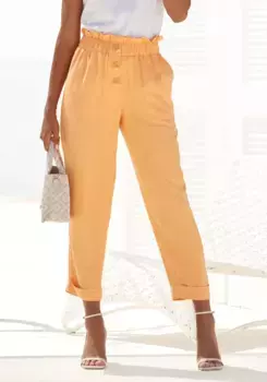 Брюки LASCANA в бумажном пакете, с декоративными пуговицами и эластичным поясом, брюки из ткани, цвет Peach