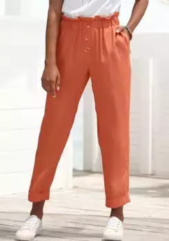 Брюки LASCANA в бумажном пакете, с декоративными пуговицами и эластичным поясом, брюки из ткани, цвет Orange