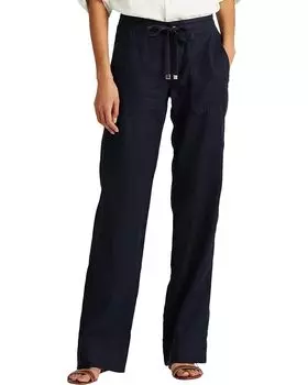 Брюки LAUREN Ralph Lauren Linen Wide-Leg, темно-синий