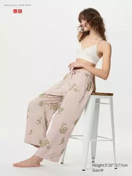 Брюки легкие драпированные (цветы) Uniqlo, белый