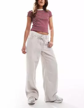 Брюки Levi's XL прямого кроя из льняной смеси с завязкой на талии в кремово-белом цвете