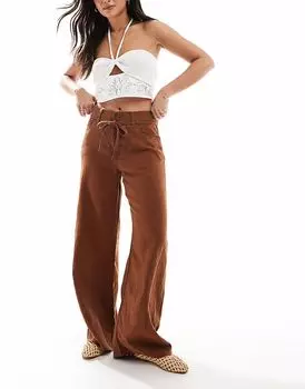 Брюки Levi's XL прямого кроя из льняной смеси с поясом на завязке коричневого цвета