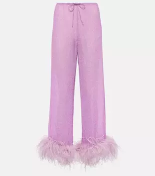 Брюки Lumire Plumage с отделкой перьями Osree, фиолетовый