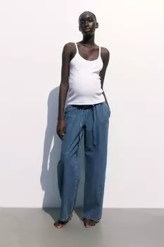 Брюки Mama без застежки из джинсовой ткани. H&M, синий