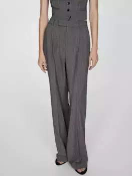Брюки Mango Bowery Stripe Tailored Wide Leg, серый