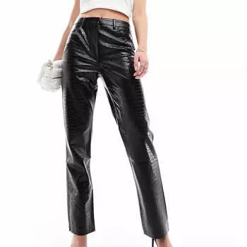 Брюки Mango Croc Detail Leather, черный