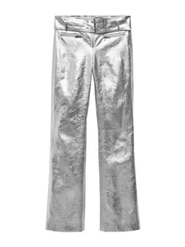 Брюки MANGO Regular Pants Lauren, серебряный