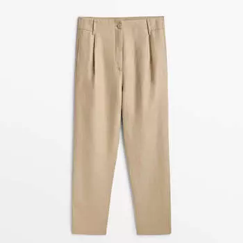 Брюки Massimo Dutti 100% Linen Darted, бежевый