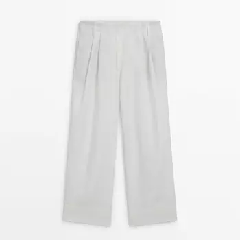 Брюки Massimo Dutti 100% Linen With Double Darts, кремовый