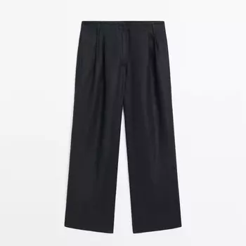 Брюки Massimo Dutti 100% Linen With Double Darts, темно-синий