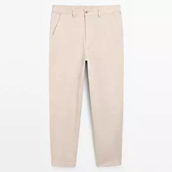 Брюки Massimo Dutti Cotton Blend Balloon Fit, бежевый