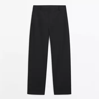 Брюки Massimo Dutti Cotton Blend Cropped Straight-fit, темно-синий